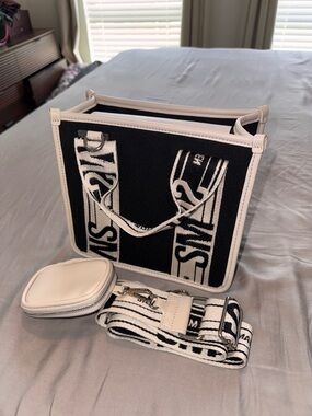 Steve Madden Black & White Canvas Crossbody Bag with Logo Strap